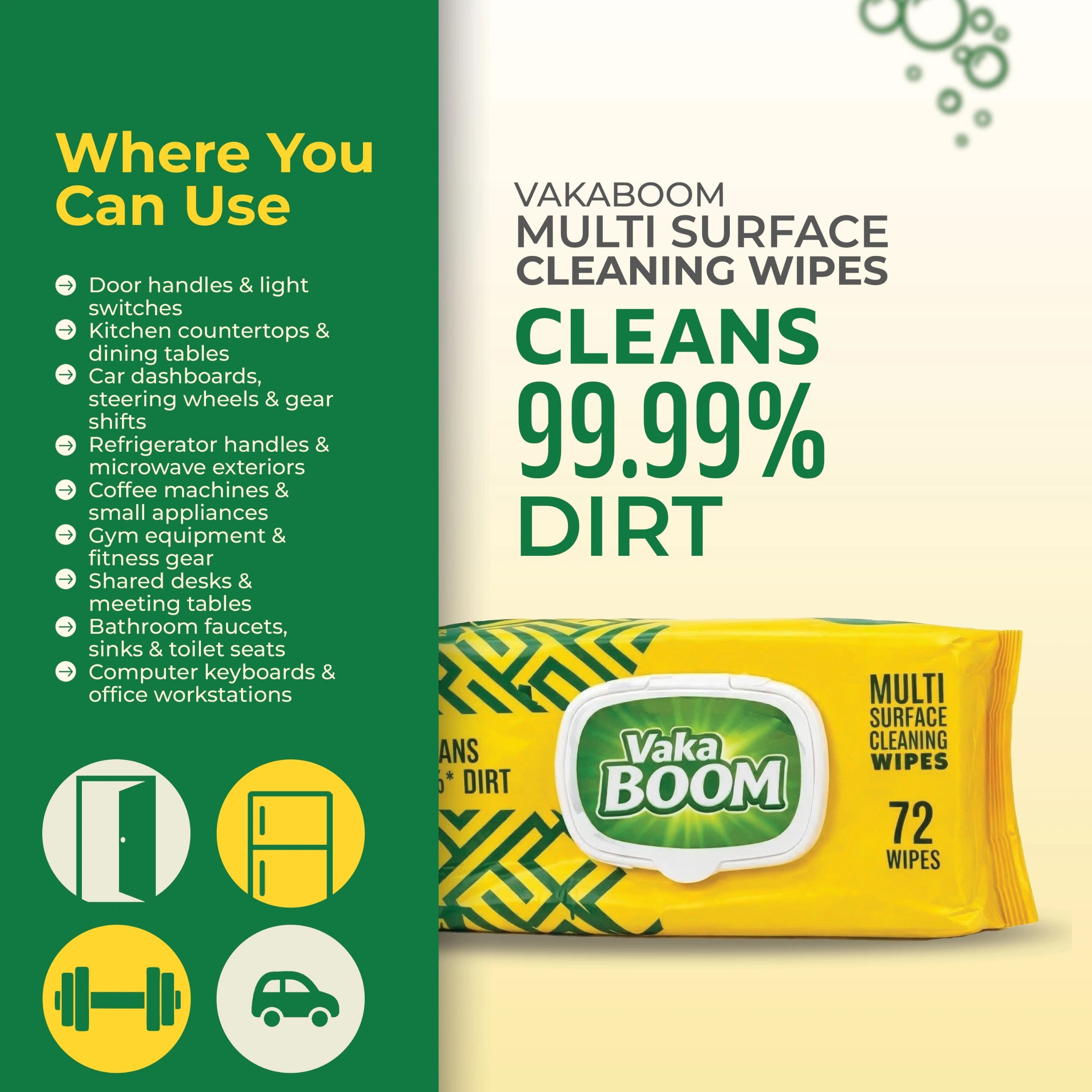 Vakaboom Multi Surface Cleaning Wipes – 72 Wipes