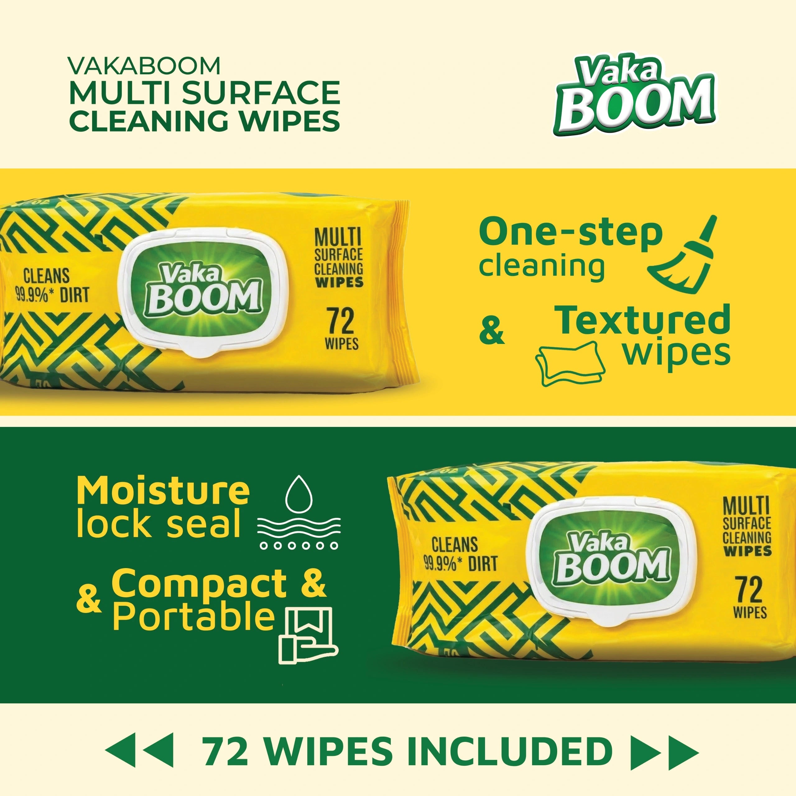 Vakaboom Multi Surface Cleaning Wipes – 72 Wipes