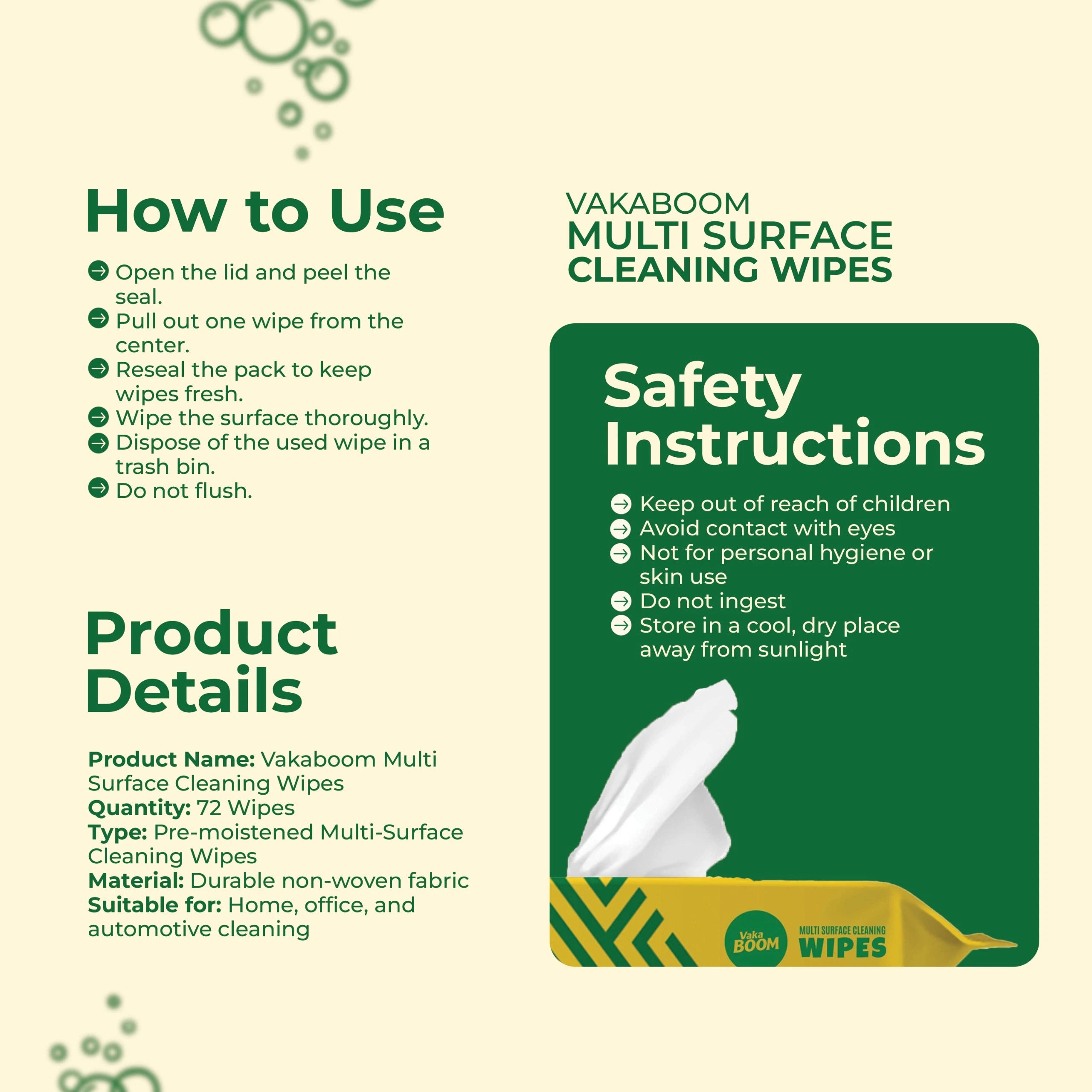 Vakaboom Multi Surface Cleaning Wipes – 72 Wipes