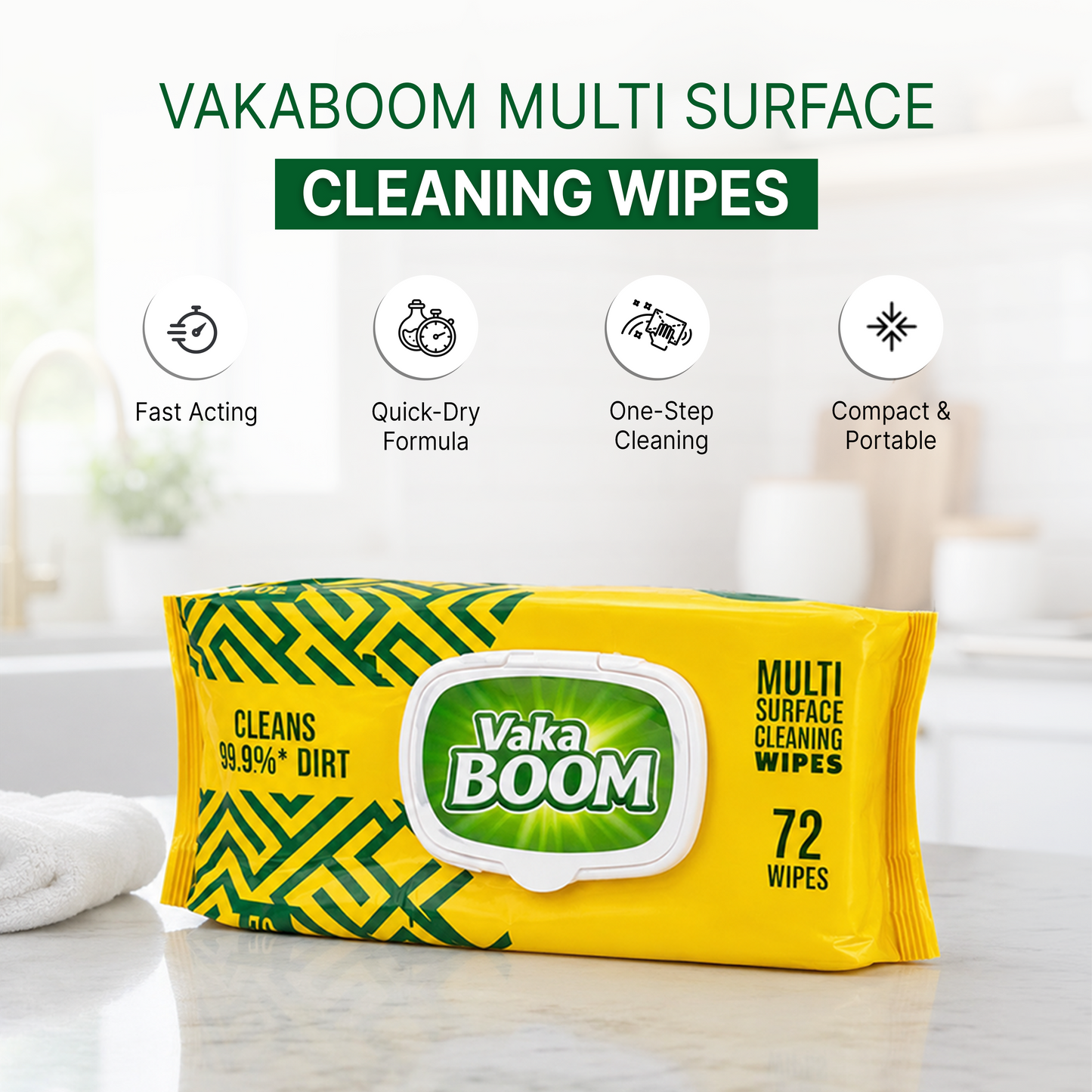 VAKABOOM Multi Surface Cleaning Wipes – 72 Wipes