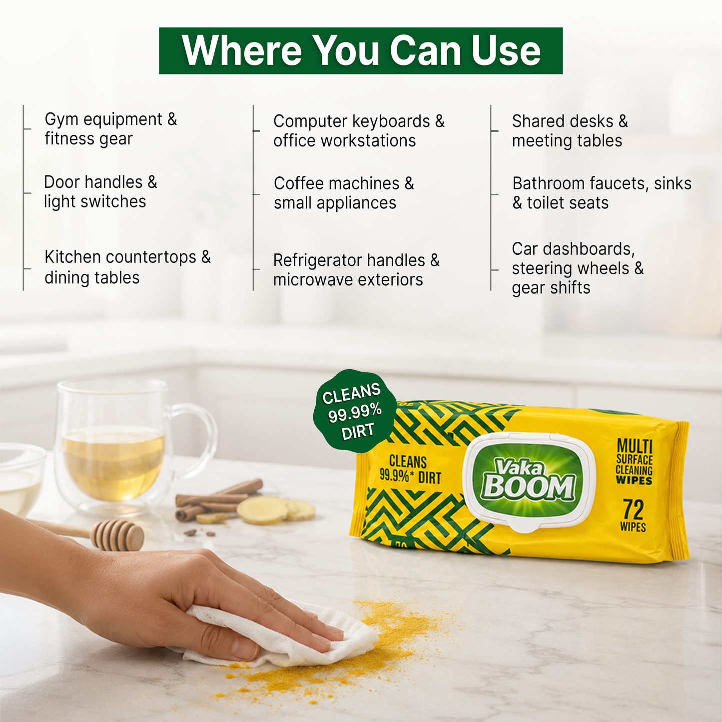 VAKABOOM Multi Surface Cleaning Wipes – 72 Wipes