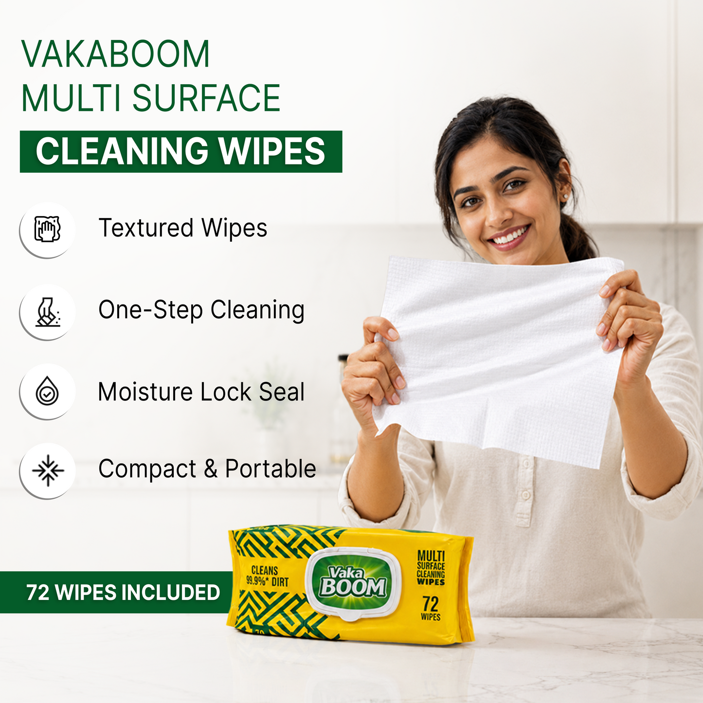 VAKABOOM Multi Surface Cleaning Wipes – 72 Wipes